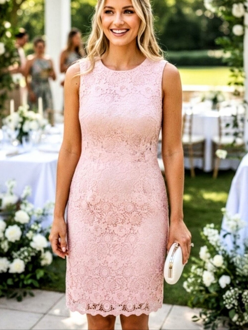 💕Perfect Wedding Guest! Sleeveless Lace Midi Dress in Light Pink By Ivy+ Blu